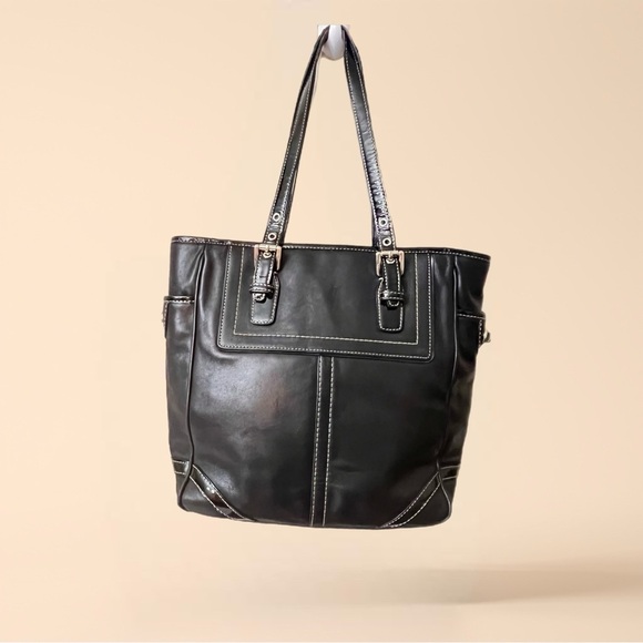 Coach Vintage Hampton Legacy F10412 Black Leather Tote Shoulder Bag - Picture 2 of 12